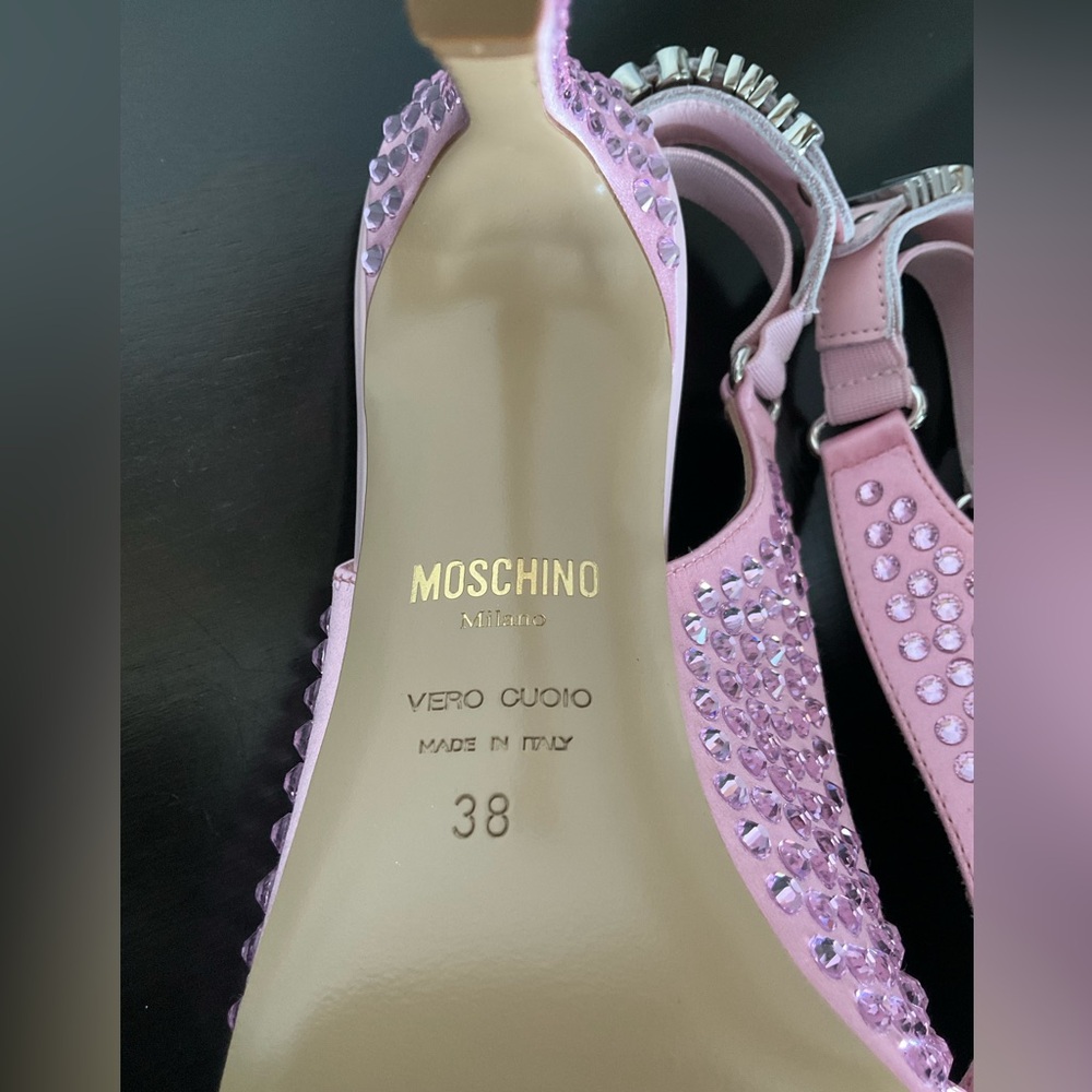 Moschino 105 MM Pink Crystal Embellished Heels - Picture 6 of 9